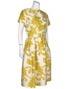 Christian Dior London 1950's Demi Couture Yellow & Cream Silk Dress