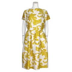 Christian Dior London 1950's Demi Couture Robe en soie jaune et crème