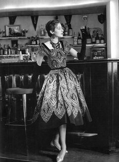 Christian Dior London 1954 'Mexico' Gold Embellished Black Faille H-Line Dress