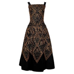 Christian Dior London 1954 'Mexico' Gold Embellished Black Faille H-Line Dress