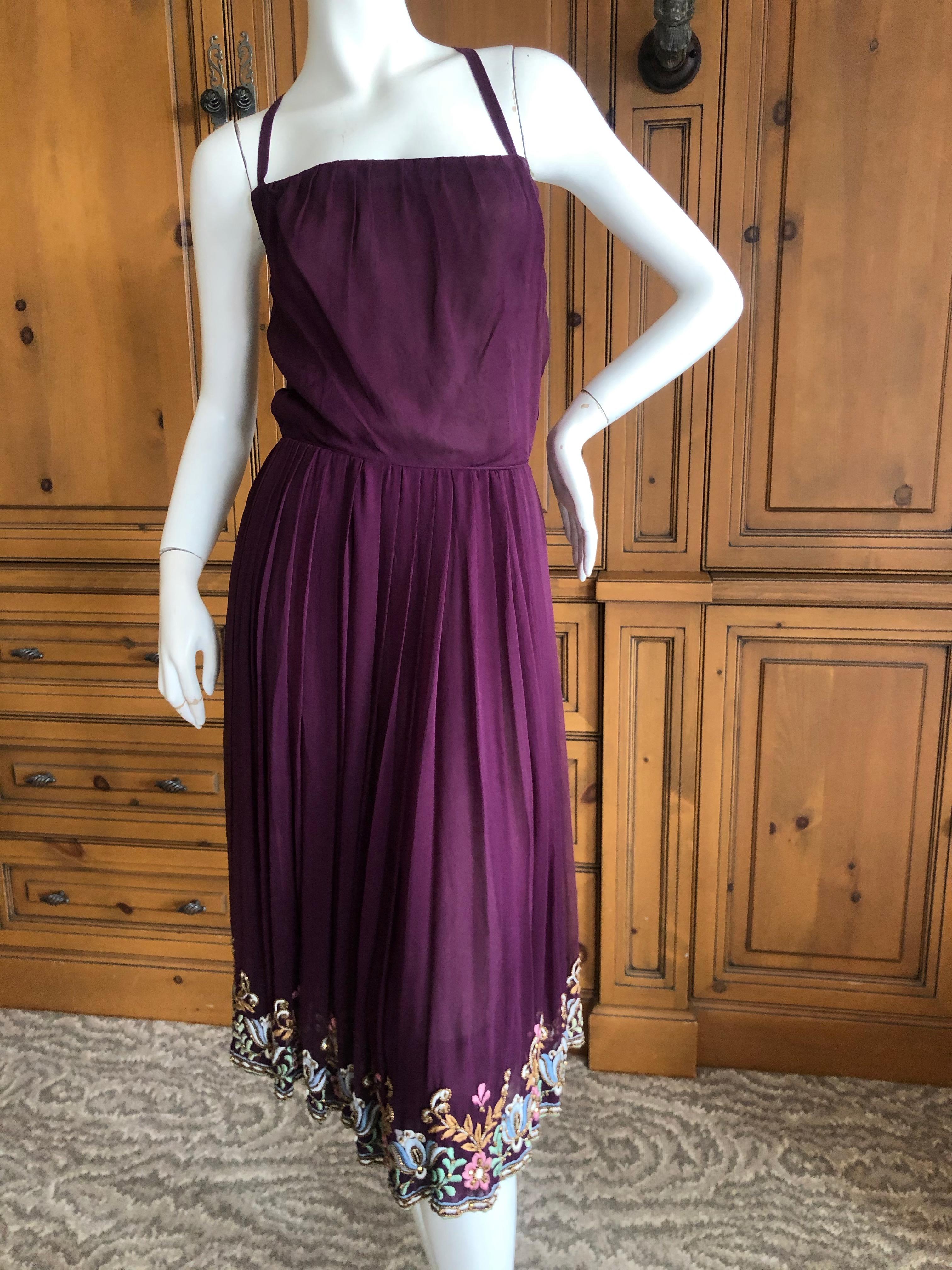 Purple Christian Dior London 1960's Numbered Haute Couture Dress w Lesage Embellishment For Sale