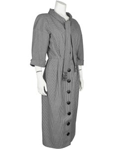 Christian Dior London 60's Demi Couture Black & White Houndstooth Wool Ensemble