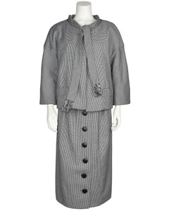 Christian Dior London 60's Demi Couture Black & White Houndstooth Wool Ensemble