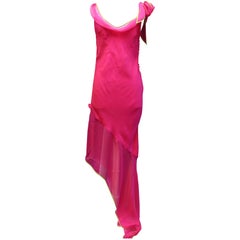 Christian Dior long cocktail dress in fuchsia silk muslin