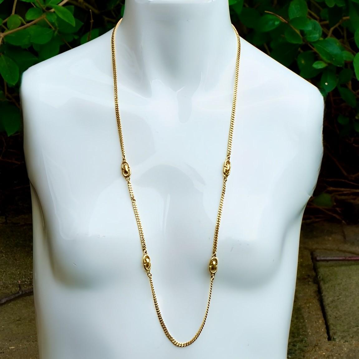 Christian Dior Long Gold Plated Curb Link Chain Necklace circa 1980s For Sale 1