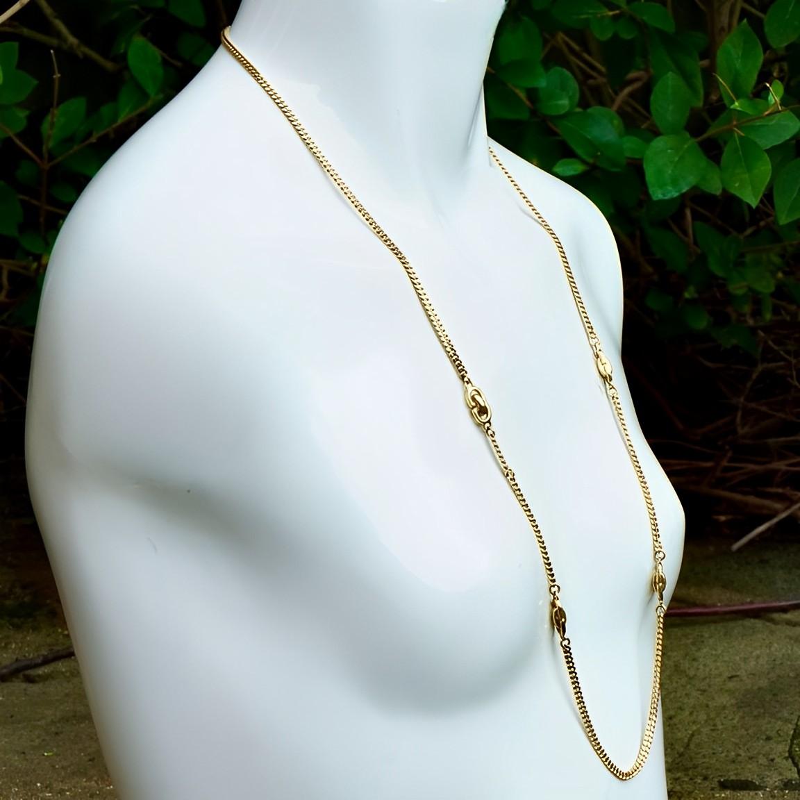 Christian Dior Long Gold Plated Curb Link Chain Necklace circa 1980s For Sale 2