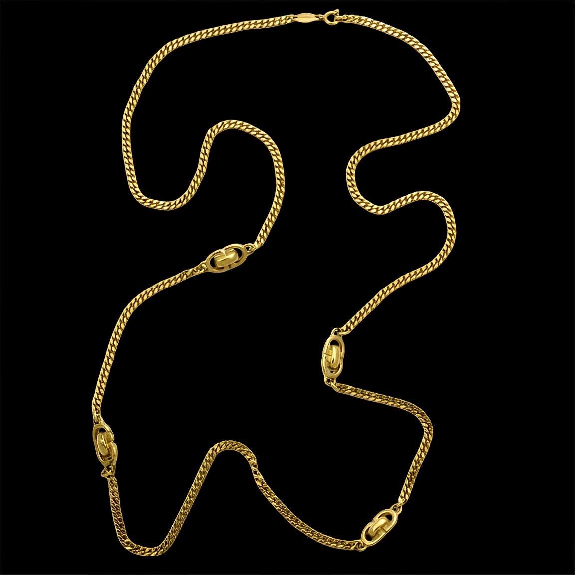 Christian Dior Long Gold Plated Curb Link Chain Necklace circa 1980s For Sale 5