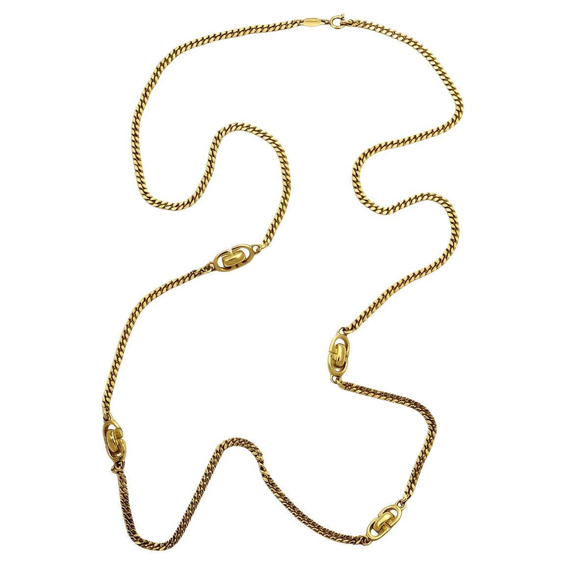 Christian Dior Long Gold Plated Curb Link Chain Necklace circa 1980s For Sale