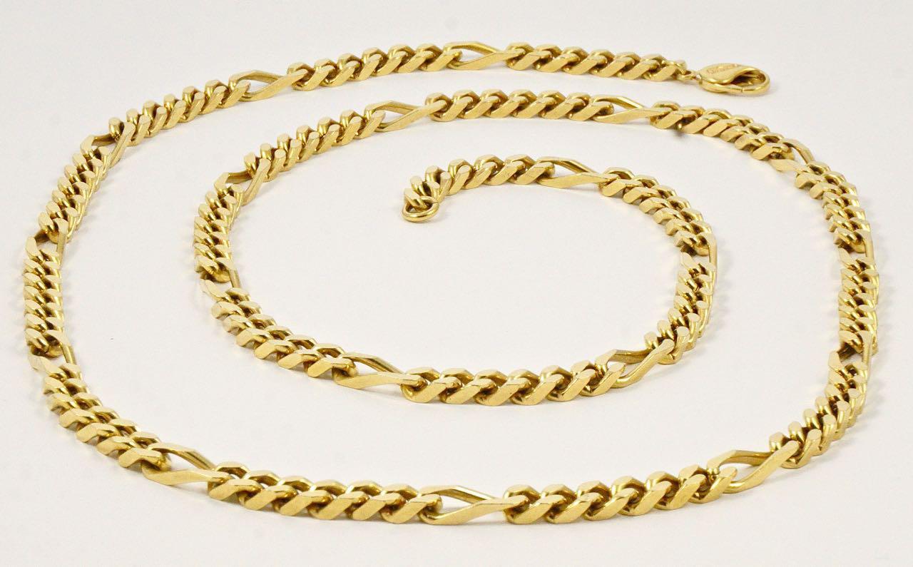Christian Dior gold plated figaro link chain necklace, with a lobster clasp. Measuring length 93.5cm / 36.8 inches by width 6mm / .23 inch. The necklace can be worn as a single or double strand.

This is a beautiful vintage long and heavy link chain