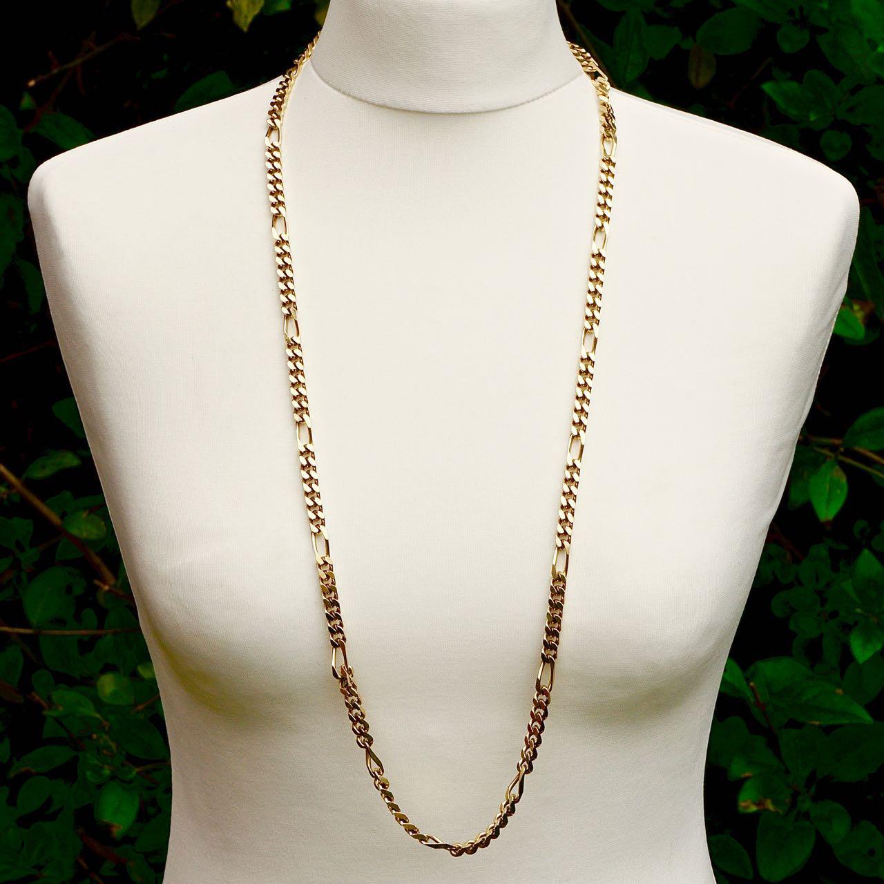 Christian Dior Long Gold Plated Figaro Link Chain Necklace circa 1980s In Good Condition In London, GB