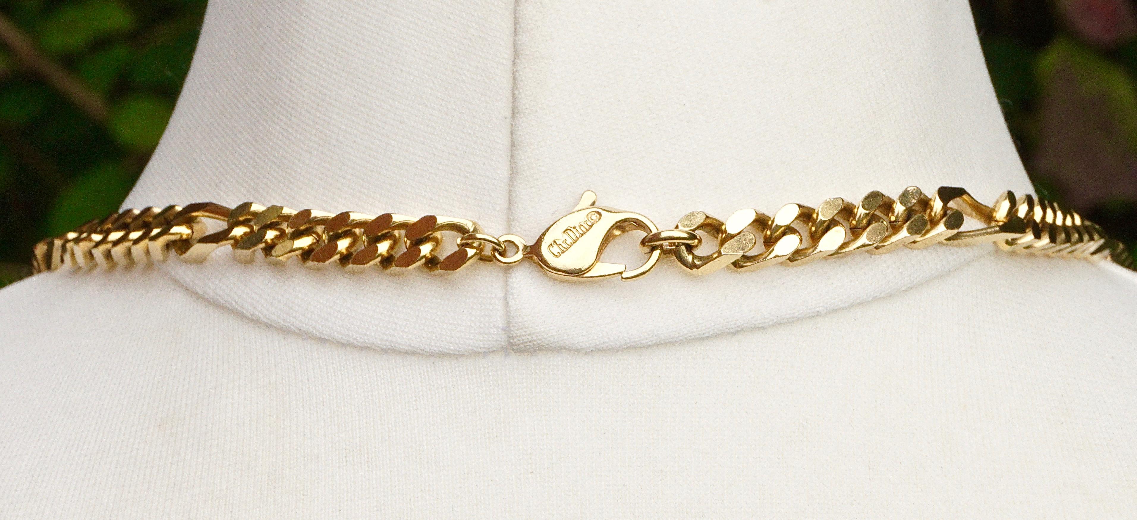 Christian Dior Long Gold Plated Figaro Link Chain Necklace circa 1980s 1