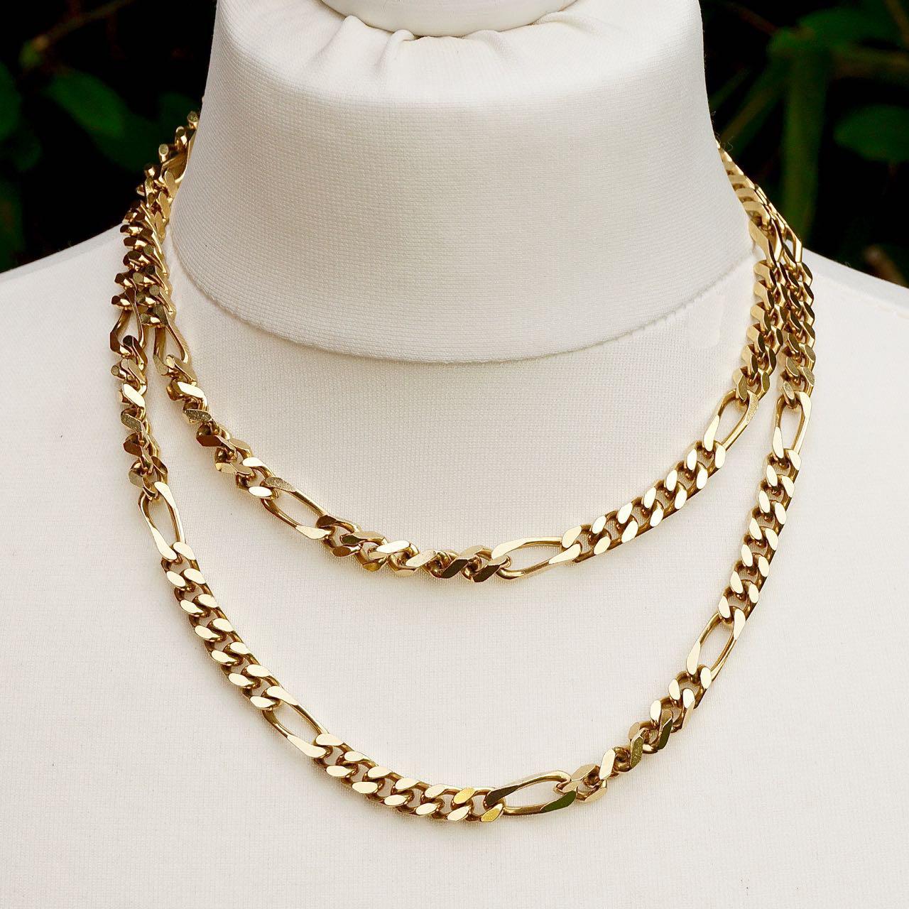Christian Dior Long Gold Plated Figaro Link Chain Necklace circa 1980s 2