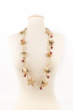 Christian Dior Long Golden Metal 'Shell' Necklace