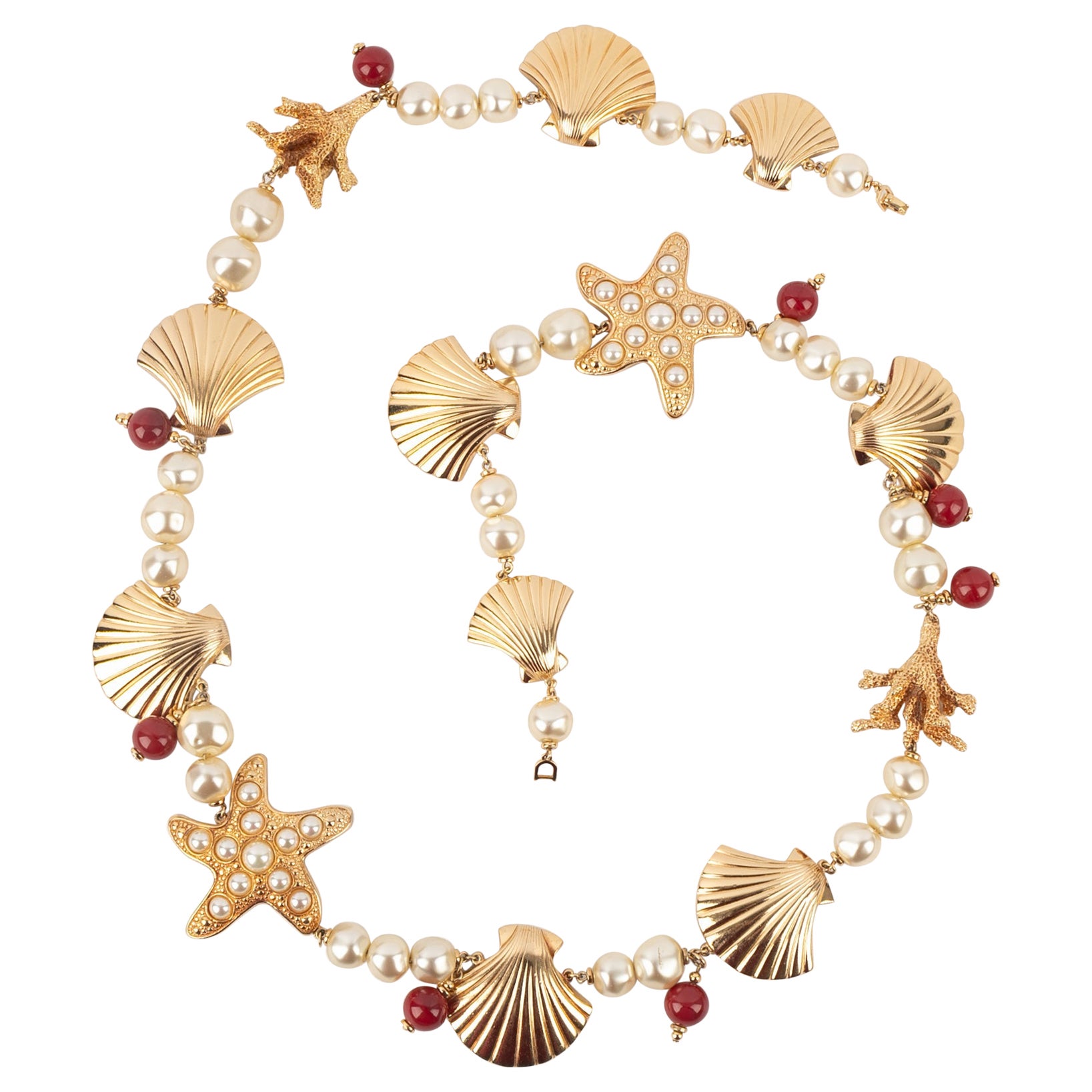 Christian Dior Long Golden Metal 
Shell
 Necklace