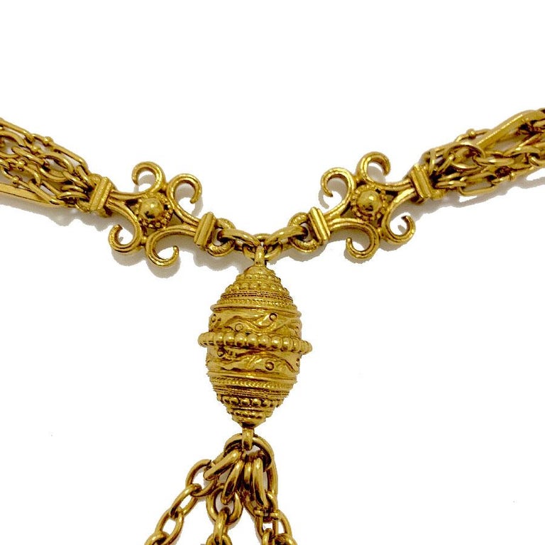 CHRISTIAN DIOR Long Multi Chains Necklace with Charms in gilt Metal For