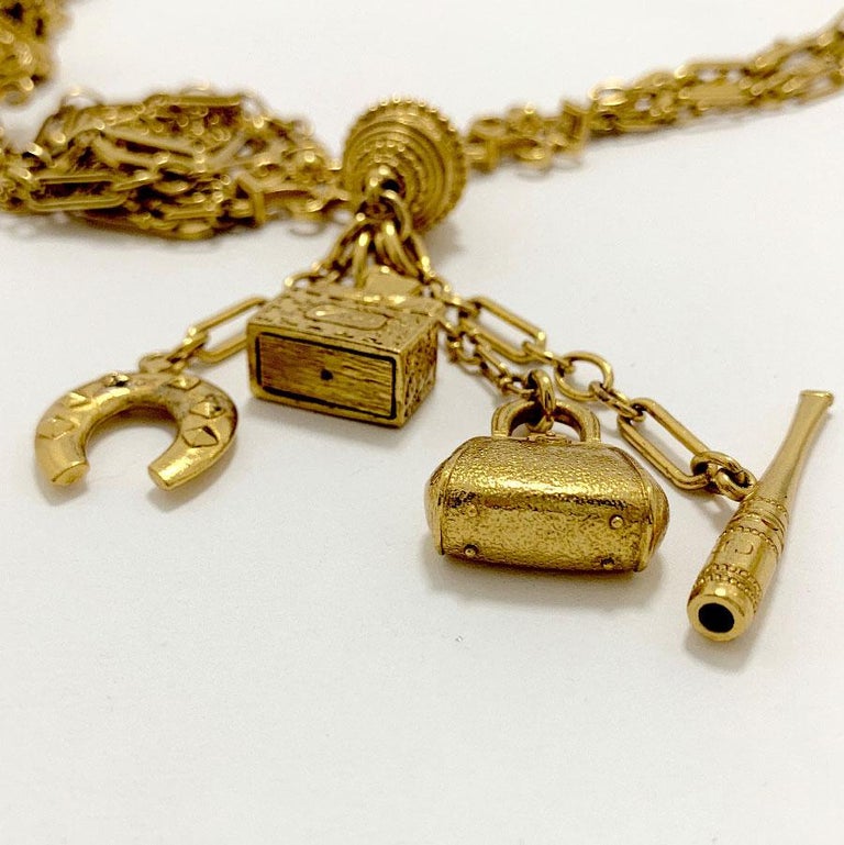 CHRISTIAN DIOR Long Multi Chains Necklace with Charms in gilt Metal For