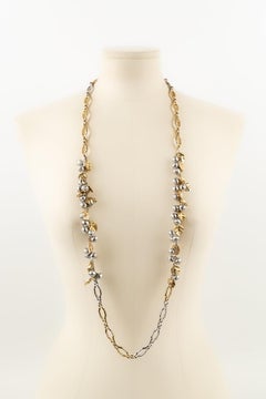 Christian Dior Long Necklace in Gold-Plated Metal and Silver-Plated Metal