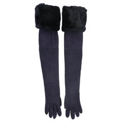 Christian Dior - Longs gants en cuir mauve avec fermeture intérieure