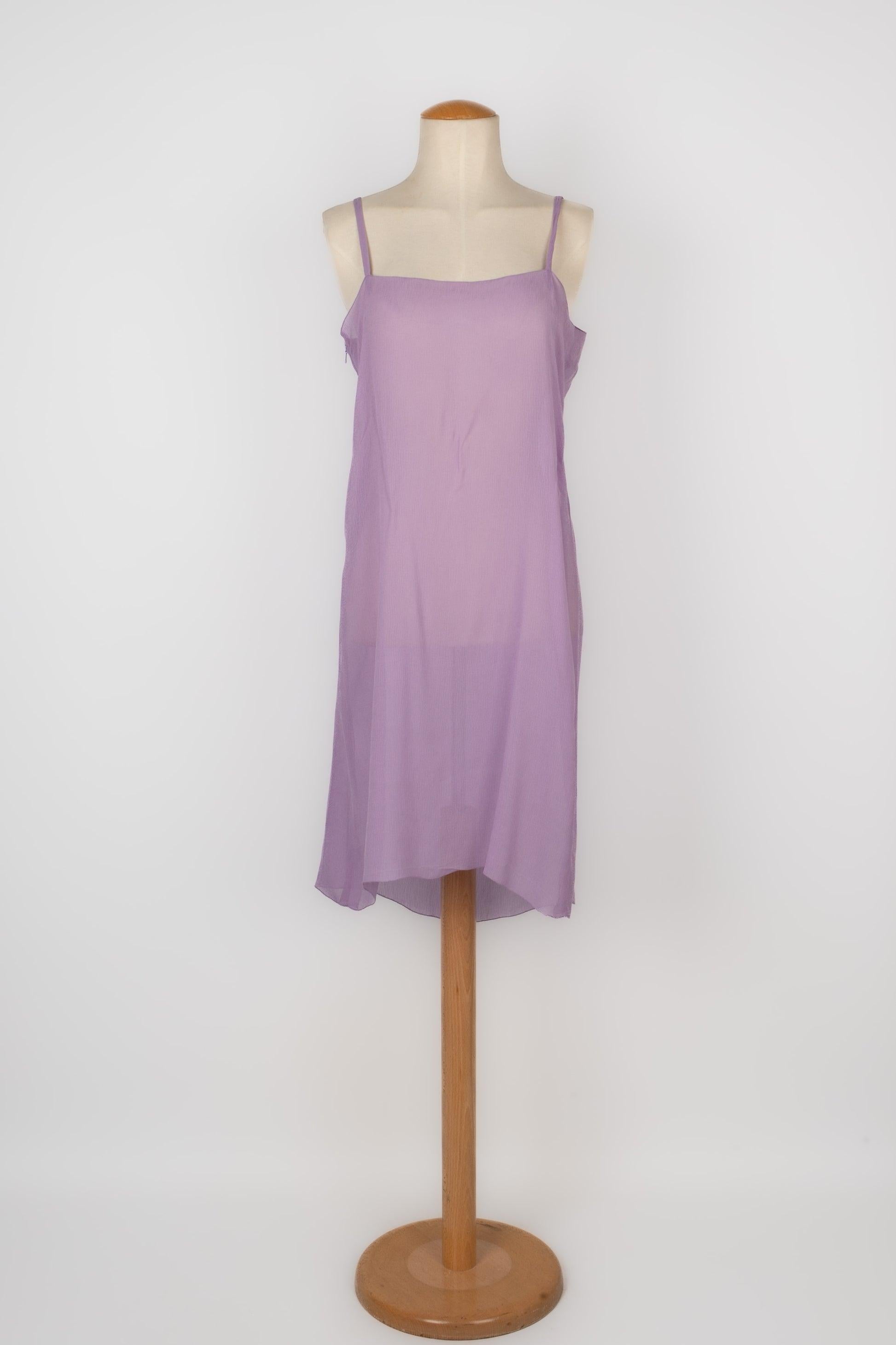 Christian Dior Long-sleeve Dress Made of Mauve Silk Muslin 6