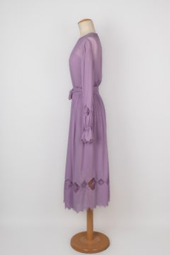 Christian Dior Long-sleeve Dress Made of Mauve Silk Muslin