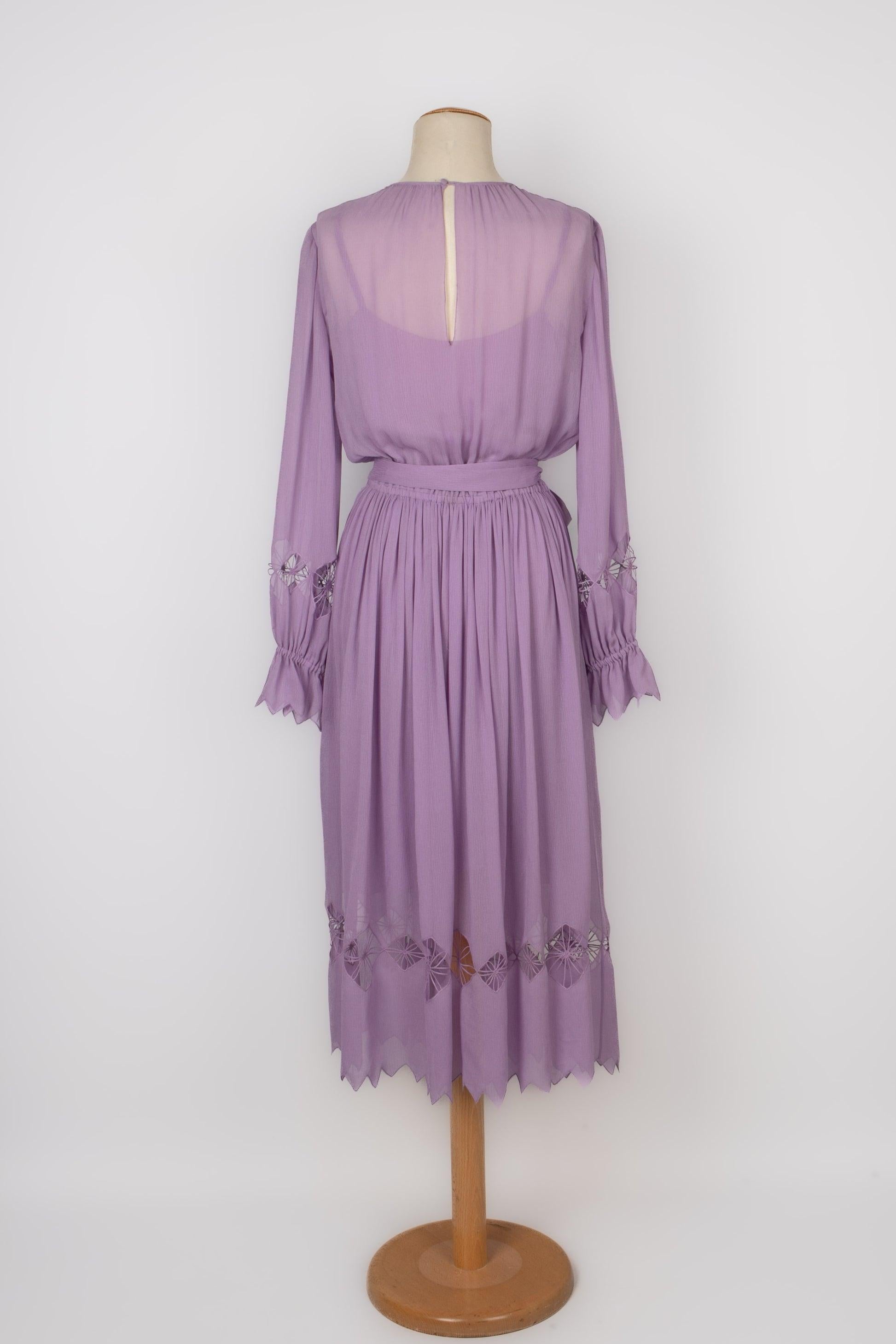 Gray Christian Dior Long-sleeve Dress Made of Mauve Silk Muslin