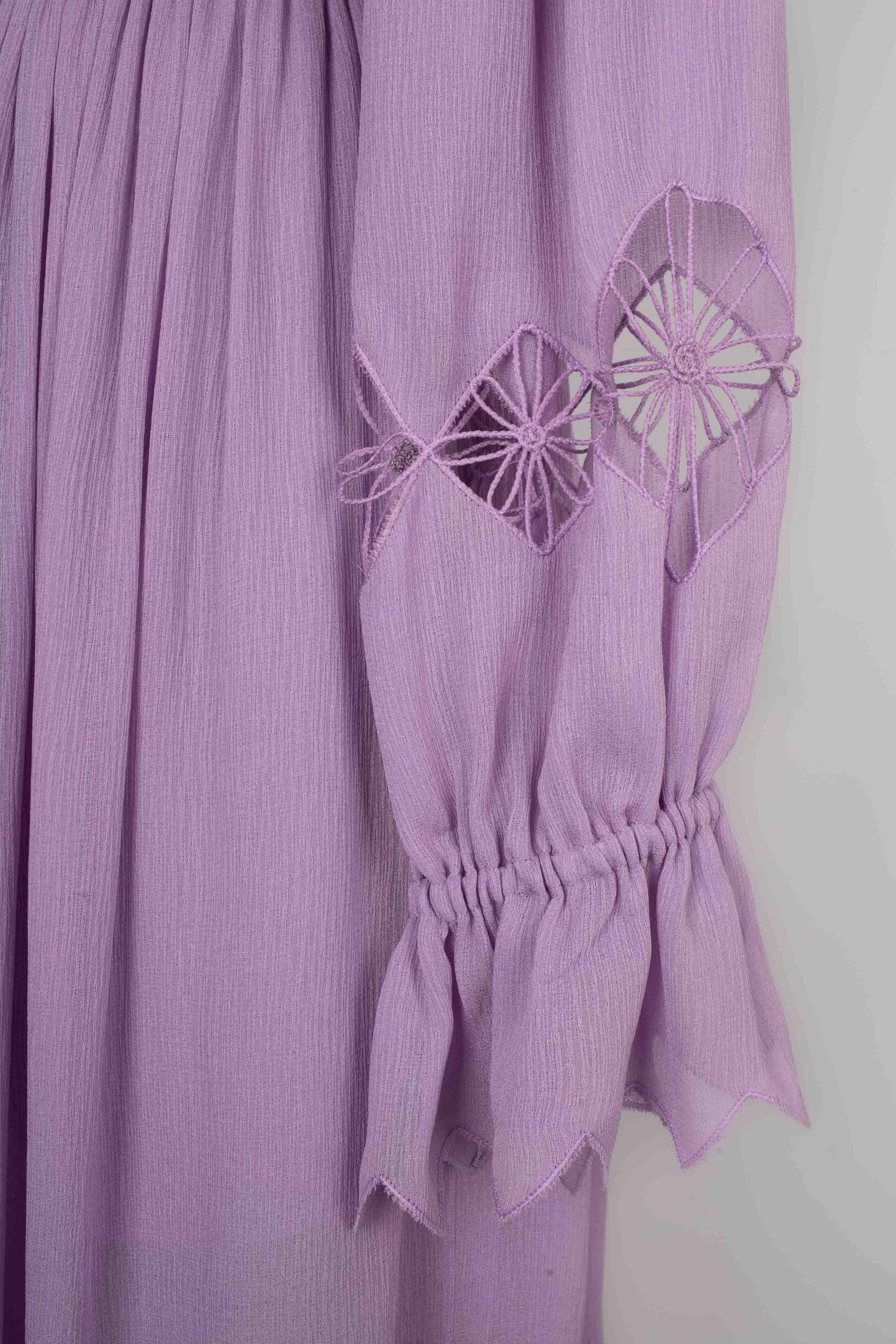 Christian Dior Long-sleeve Dress Made of Mauve Silk Muslin 4