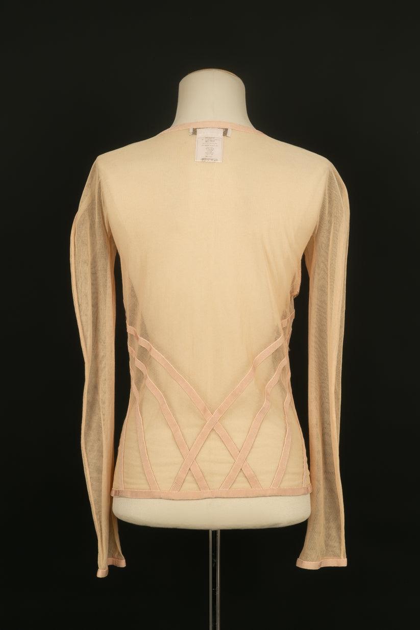 Beige Christian Dior Long Sleeve Top in Pale Pink Tulle, Fall 2004 For Sale