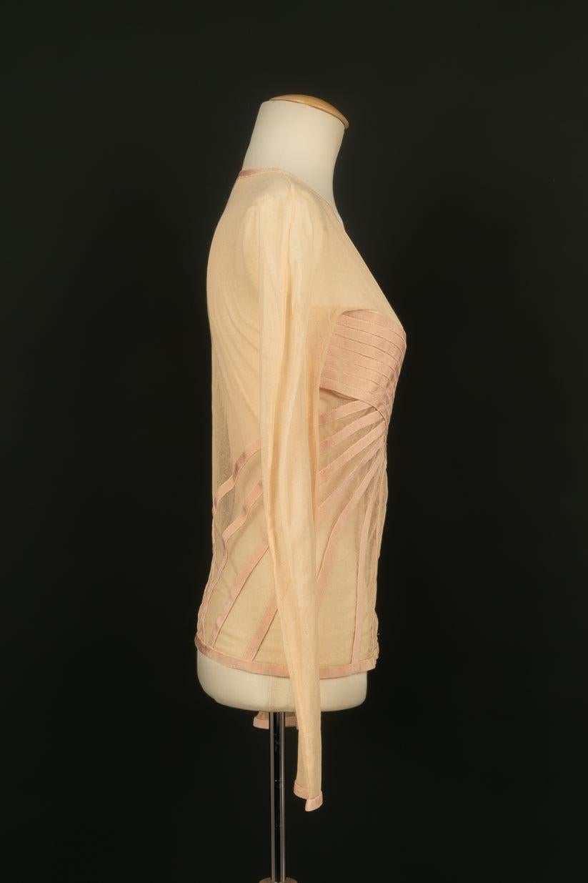 Christian Dior Long Sleeve Top in Pale Pink Tulle, Fall 2004 In Excellent Condition For Sale In SAINT-OUEN-SUR-SEINE, FR