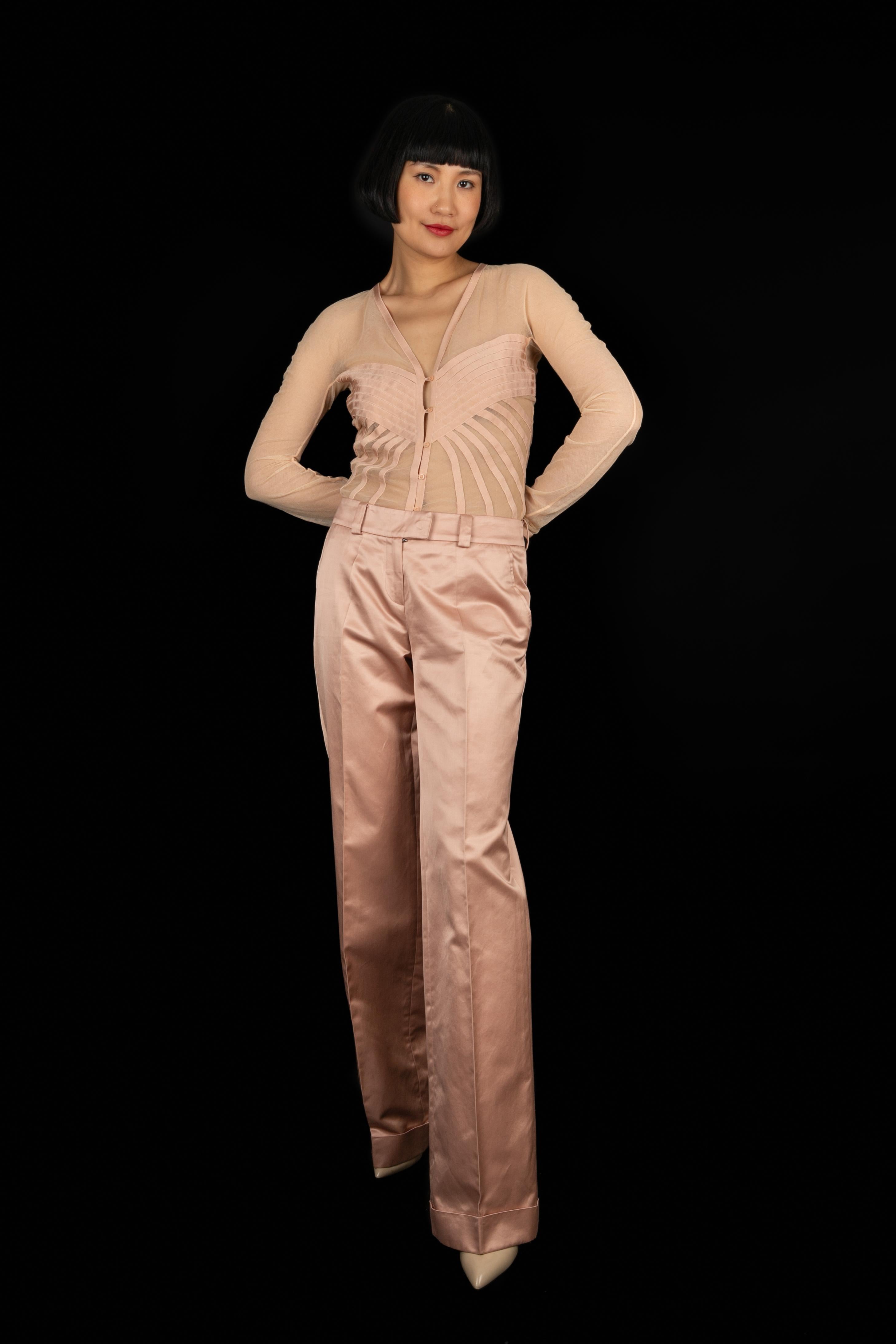 Christian Dior Long Sleeve Top in Pale Pink Tulle, Fall 2004 In Excellent Condition In SAINT-OUEN-SUR-SEINE, FR