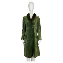 CHRISTIAN DIOR long suede olive double breasted coat with fur collar 1970