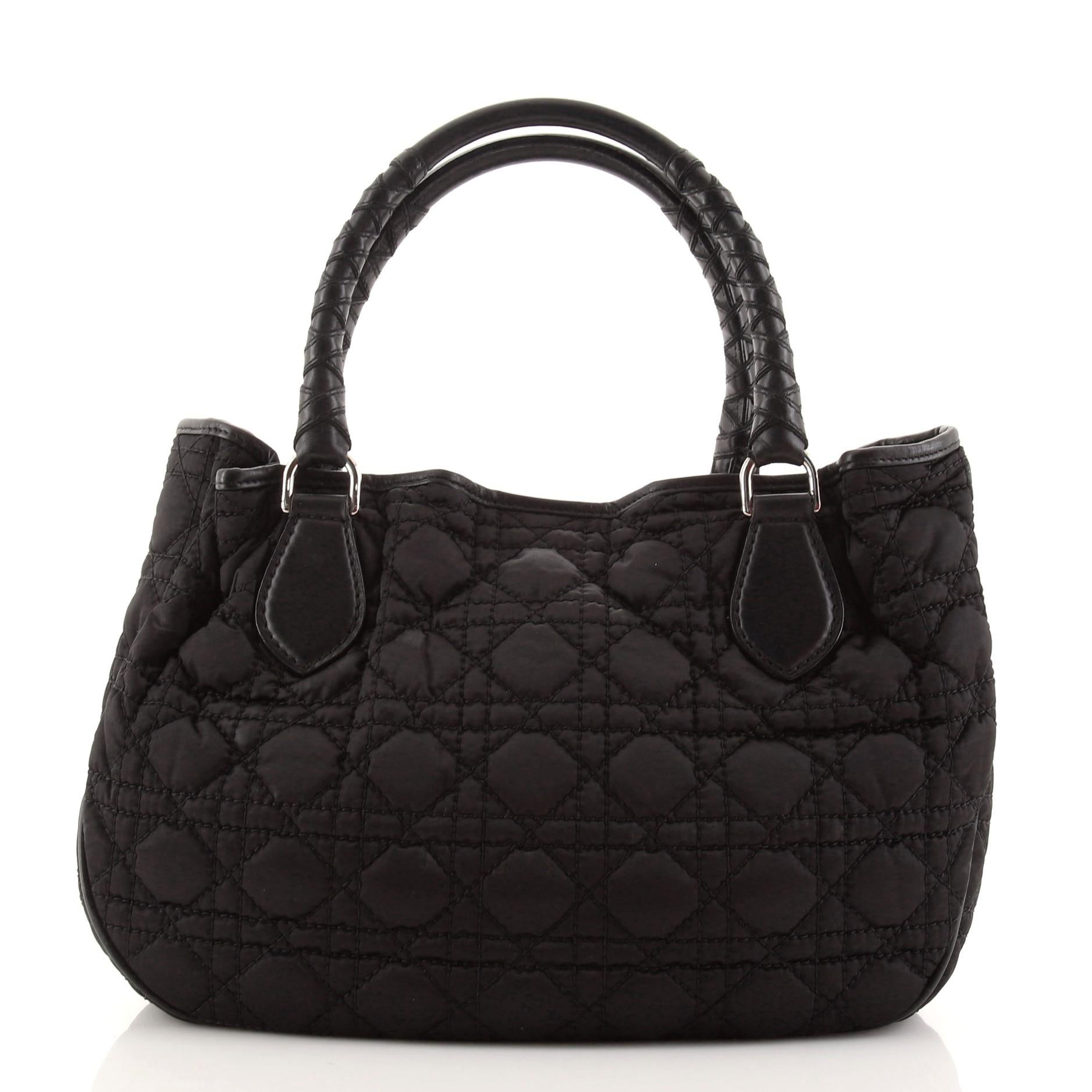 Black Christian Dior Lovely Tote Cannage Quilt Nylon
