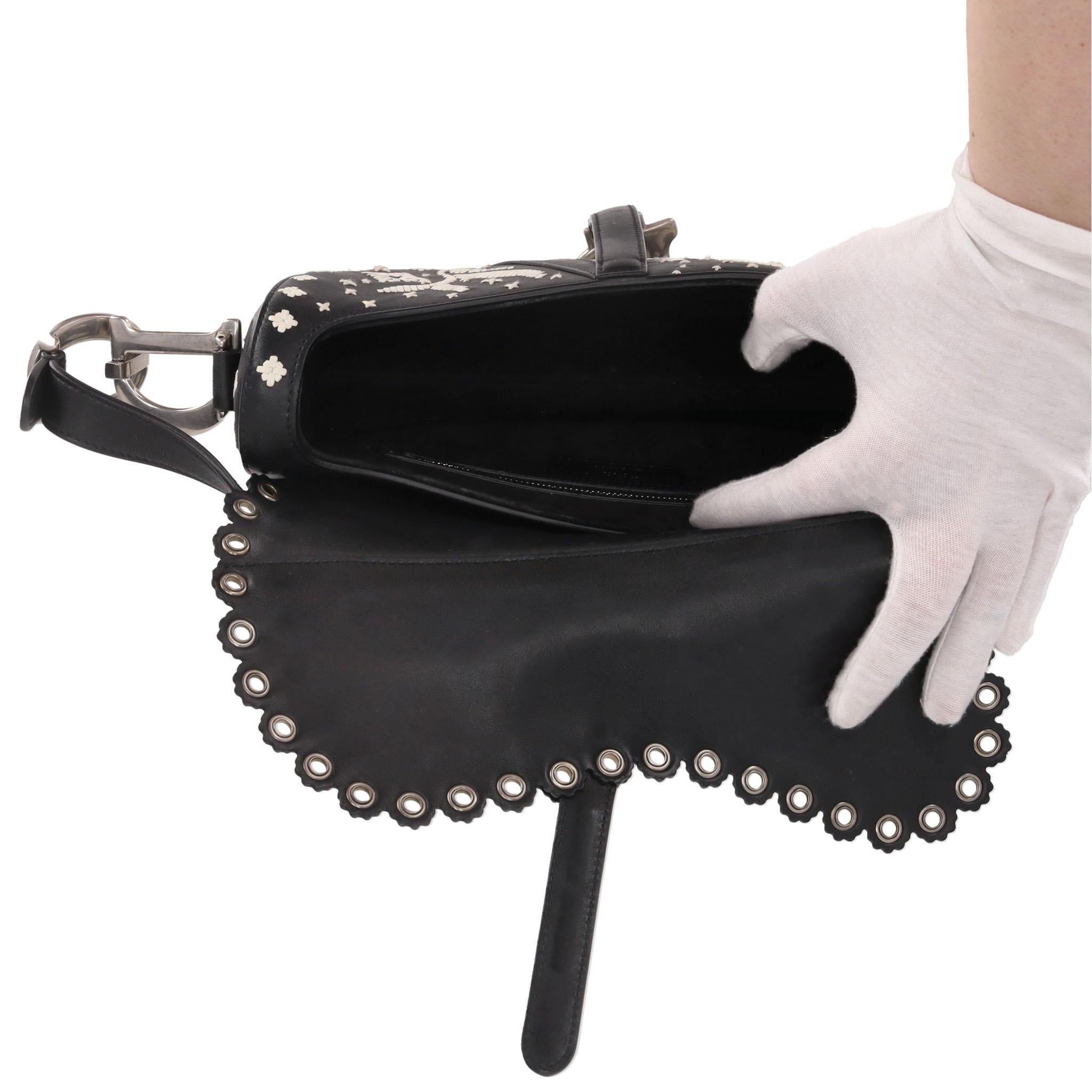 Women's Christian Dior Ltd Edition Leather Embroidered Saddle Bag