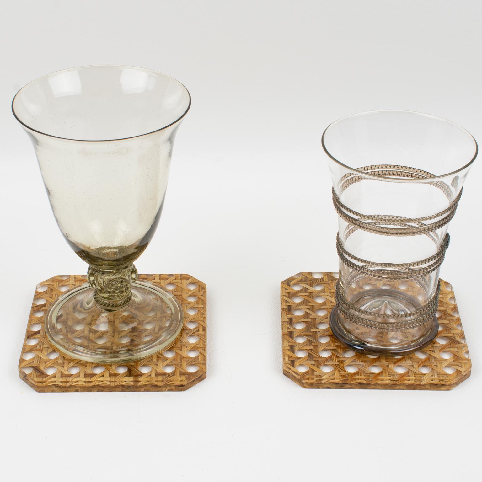 Christian Dior Lucite and Rattan Barware Coaster, 6 pieces 1