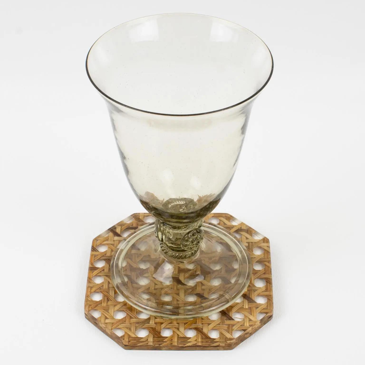 Christian Dior Lucite and Rattan Barware Coasters, set of 5 pieces For Sale 1