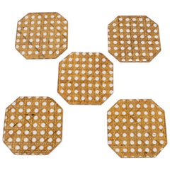 Sottobicchieri da bar in lucite e rattan Christian Dior, 5 pezzi