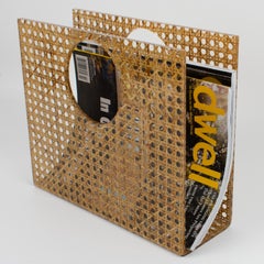 Christian Dior Lucite and Rattan Magazine Rack Holder