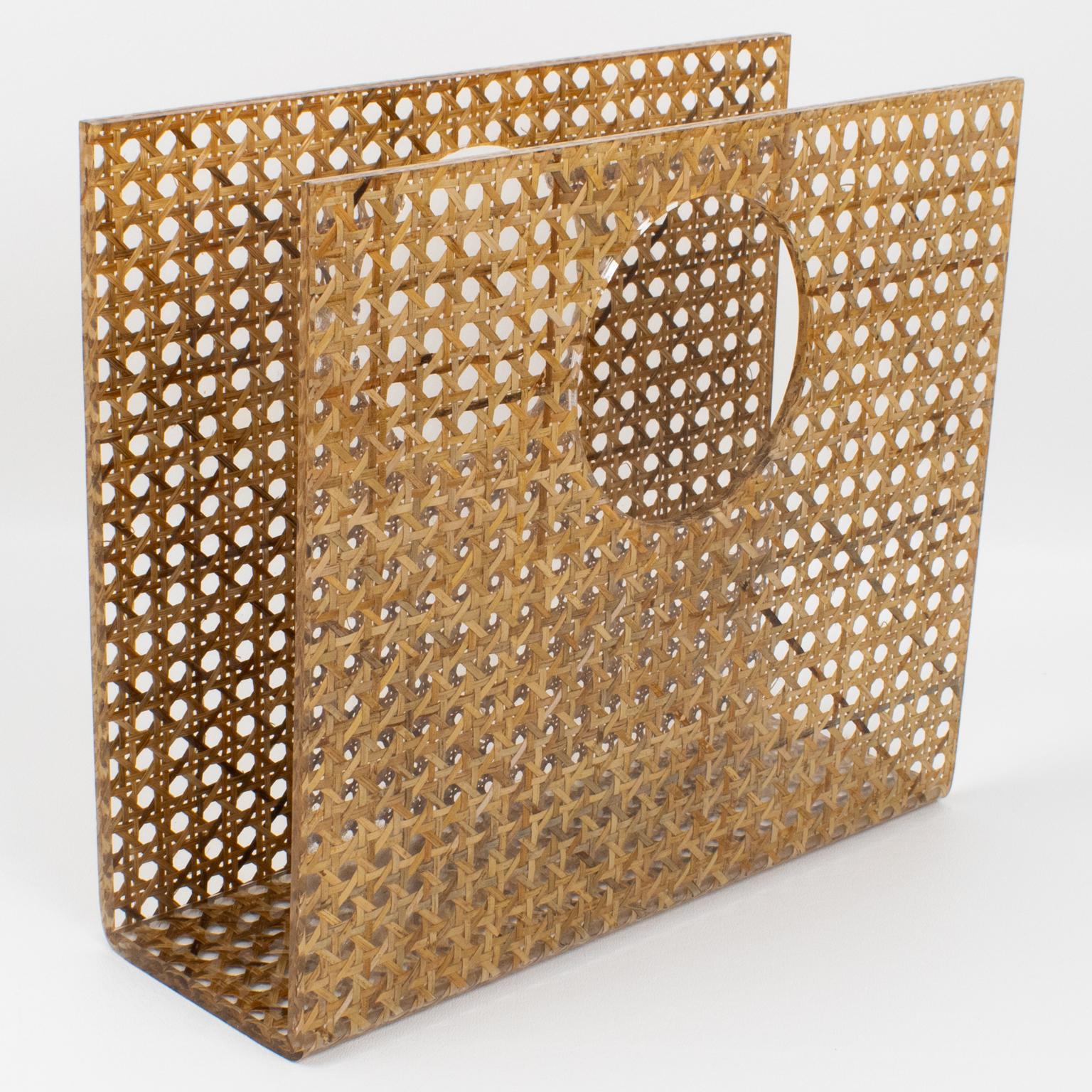This beautiful magazine rack, holder, or stand was designed and crafted in Italy for the Christian Dior Home Collection in the 1970s. The geometric 