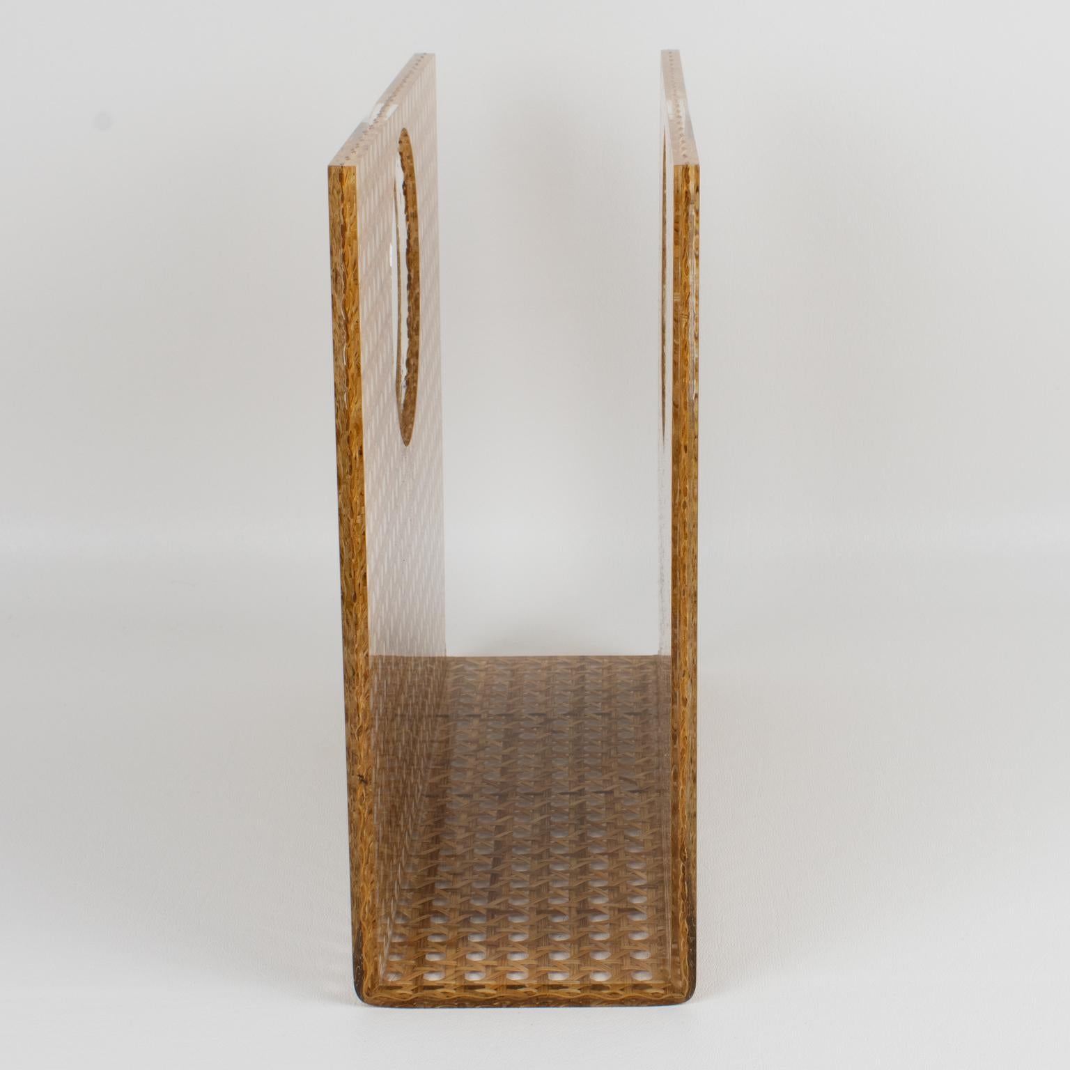 Christian Dior Lucite and Rattan Magazine Rack Holder In Excellent Condition In Atlanta, GA