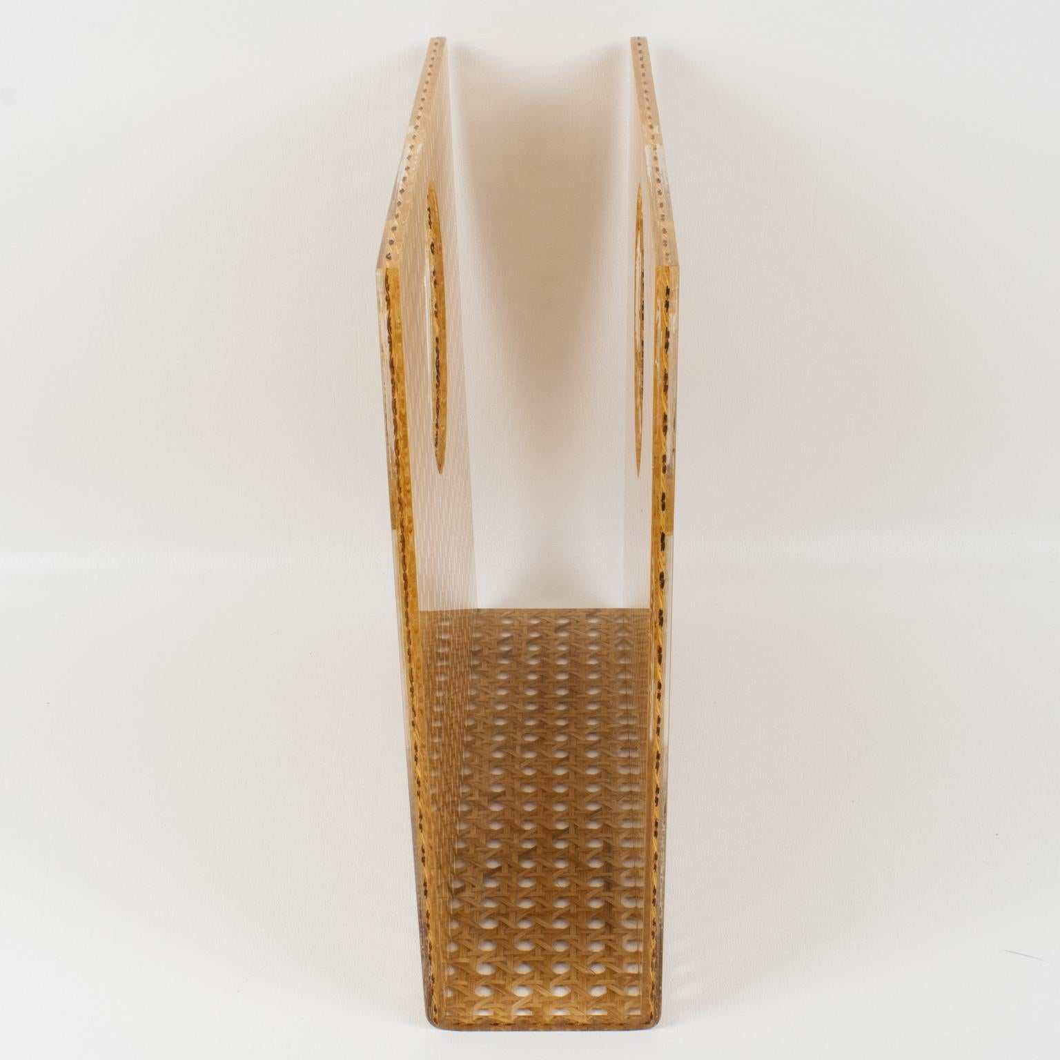 Late 20th Century Christian Dior Lucite and Rattan Magazine Rack Holder