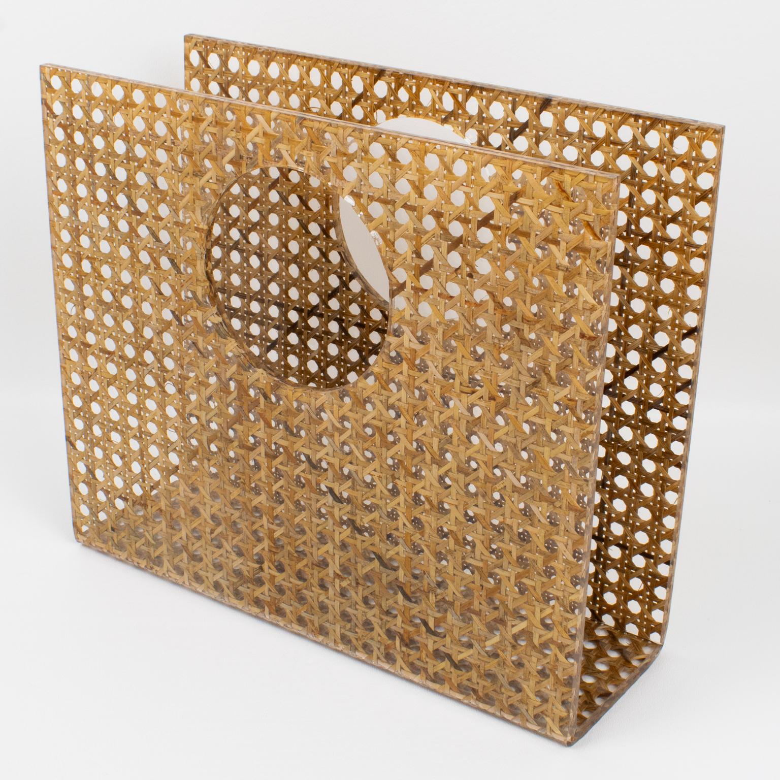 Late 20th Century Christian Dior Lucite and Rattan Magazine Rack Holder For Sale