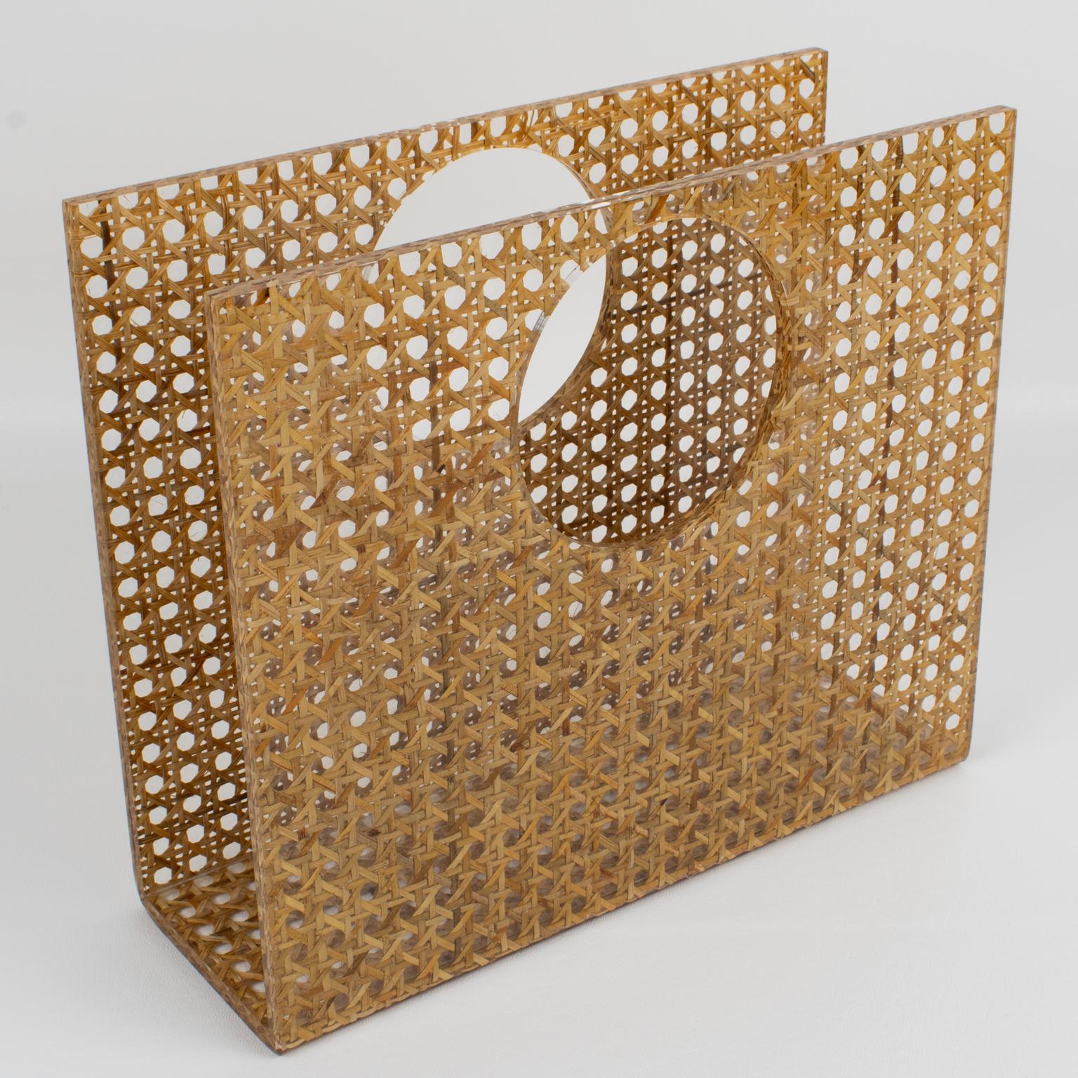 Christian Dior Lucite and Rattan Magazine Rack Holder 1