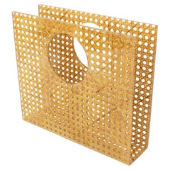 Christian Dior Lucite and Rattan Magazine Rack Holder