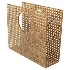 Christian Dior Lucite and Rattan Magazine Rack Holder