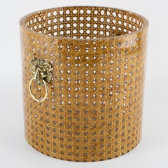 Christian Dior Lucite and Rattan Waste Basket or Planter, circa 1970