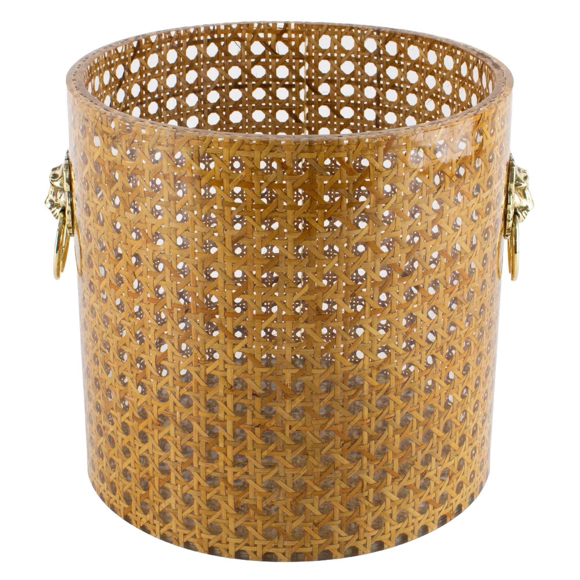 Christian Dior Lucite and Rattan Waste Basket or Planter, circa 1970 For Sale