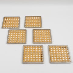 Christian Dior Lucite Rattan and Chrome Barware Coaster, 6 pieces