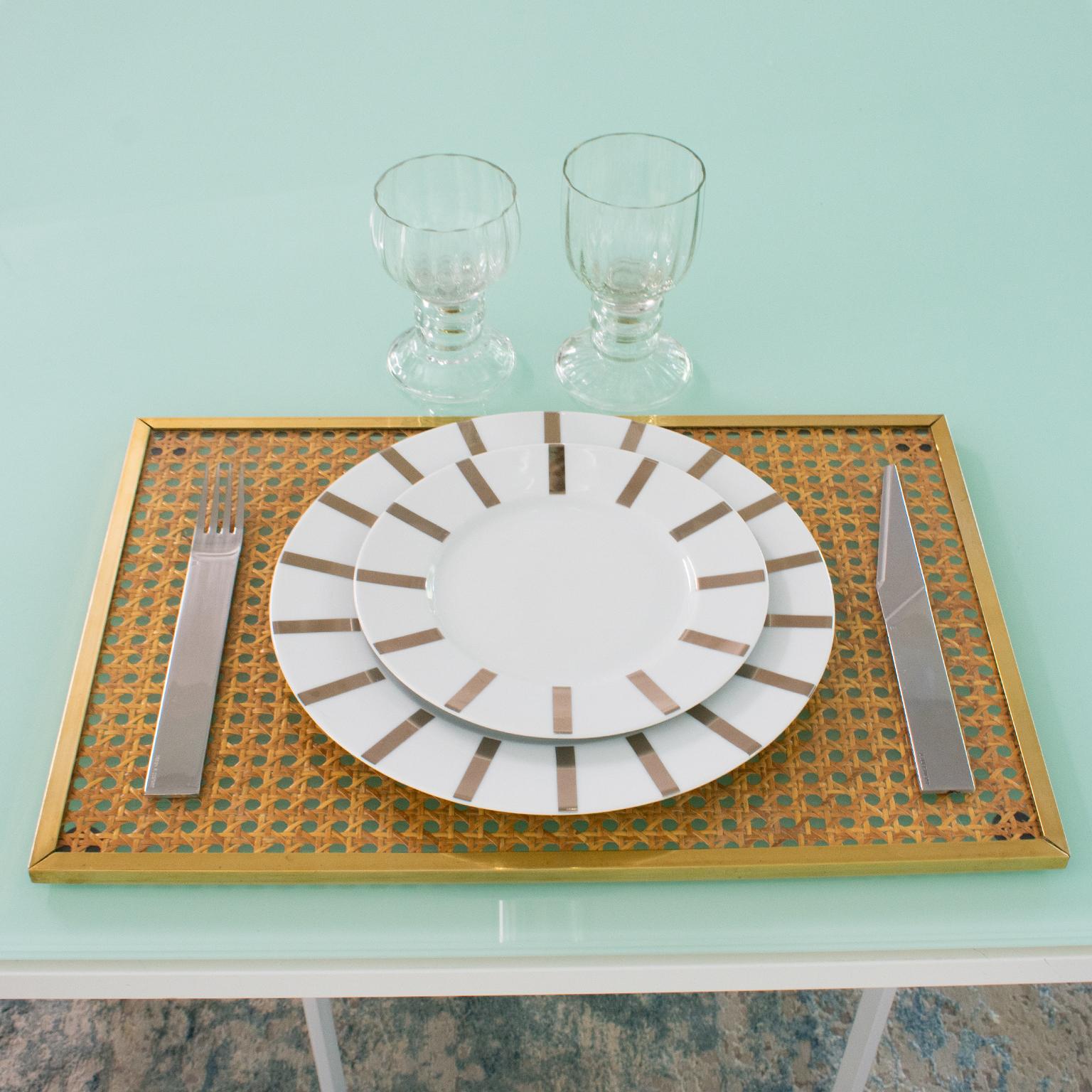 Christian Dior Lucite, Wicker and Brass Placemats or Chargers, 6 pieces (Metall) im Angebot