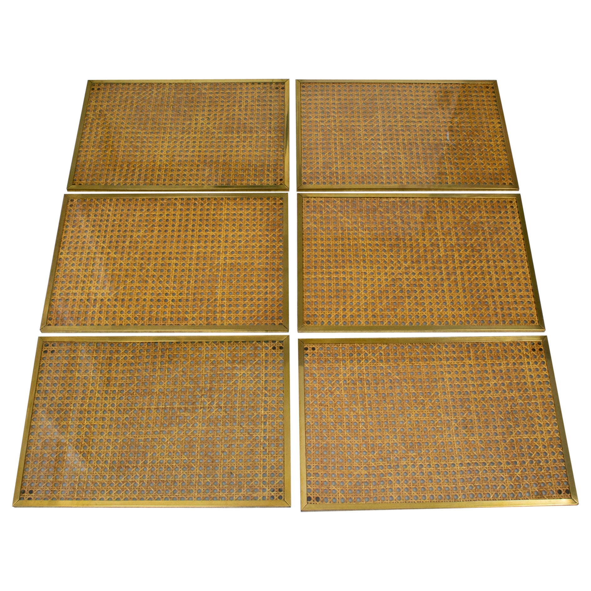 Christian Dior Lucite, Wicker and Brass Placemats or Chargers, 6 pieces
