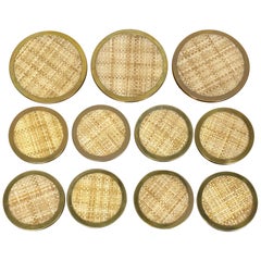 Christian Dior Lucite Wicker Brass Barware Coaster, 16 Pieces, 1970s, France