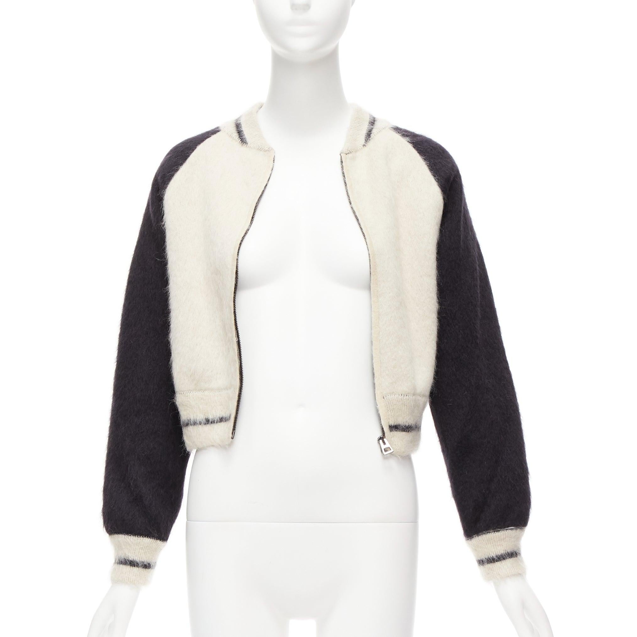 CHRISTIAN DIOR L'Union Fait la Force brushed mohair wool cropped bomber FR34 XXS
Reference: AAWC/A00618
Brand: Christian Dior
Designer: Maria Grazia Chiuri
Collection: L'Union Fait la Force
Material: Mohair, Blend
Color: Beige, Black
Pattern: